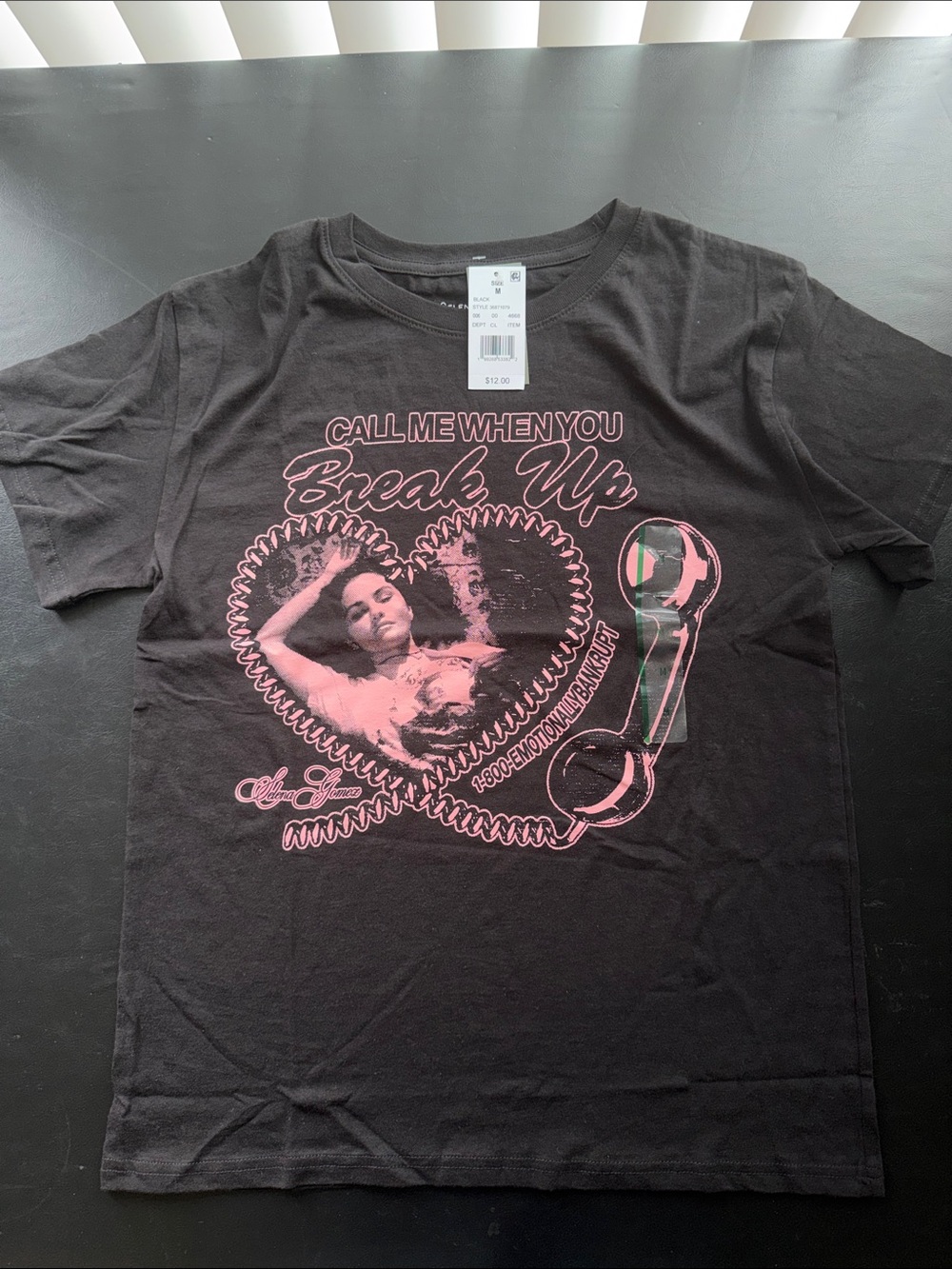 Selena Gomez Black Tee with Pink Retro Heart Graphic - Med